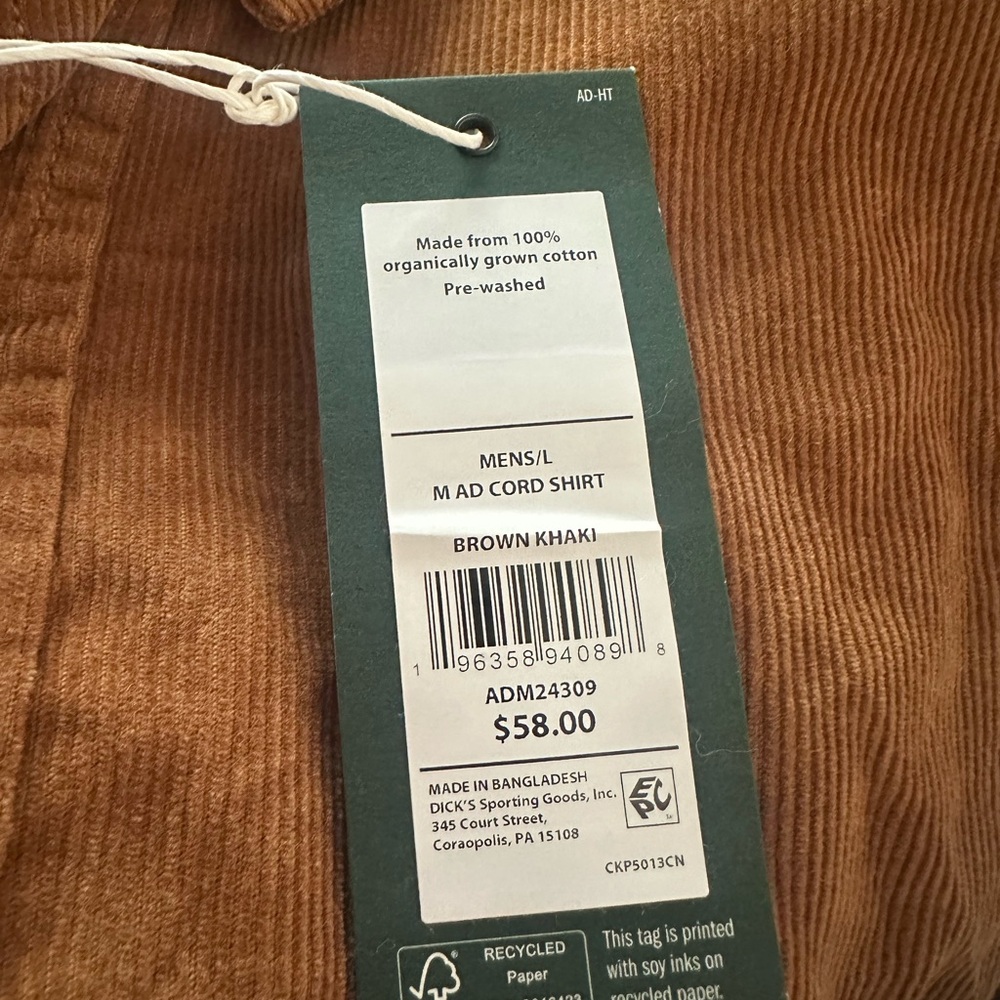 Alpine Design Cord Shirt -  Casual Button Down Shirt - Picture 3 of 3
